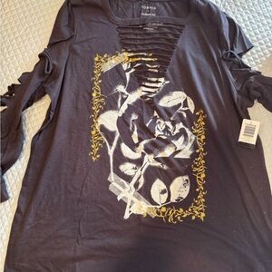 Torrid Charcoal Top with Gold Floral Detail